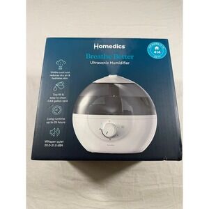Homedics Breathe Better Ultrasonic Humidifier Home White NEW 0.63 Gal Tank